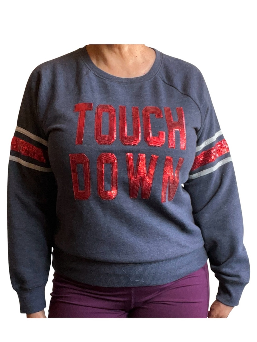 sable sky women’s Crewneck Sequined 'TOUCH DOWN' Graphic Gray Sweatshirt Size S